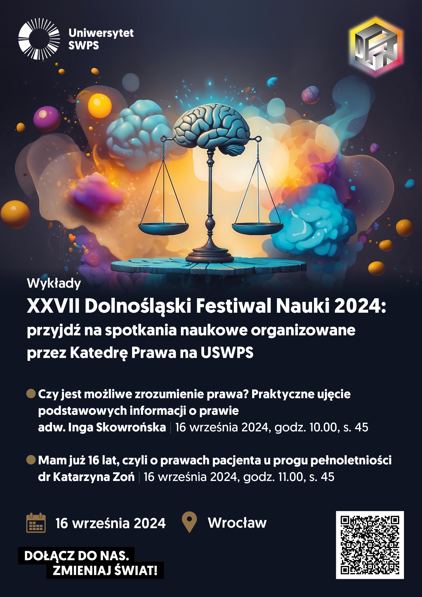 Plakat reklamujący udział USWPS na Dolnośląskim Festiwalu Nauki