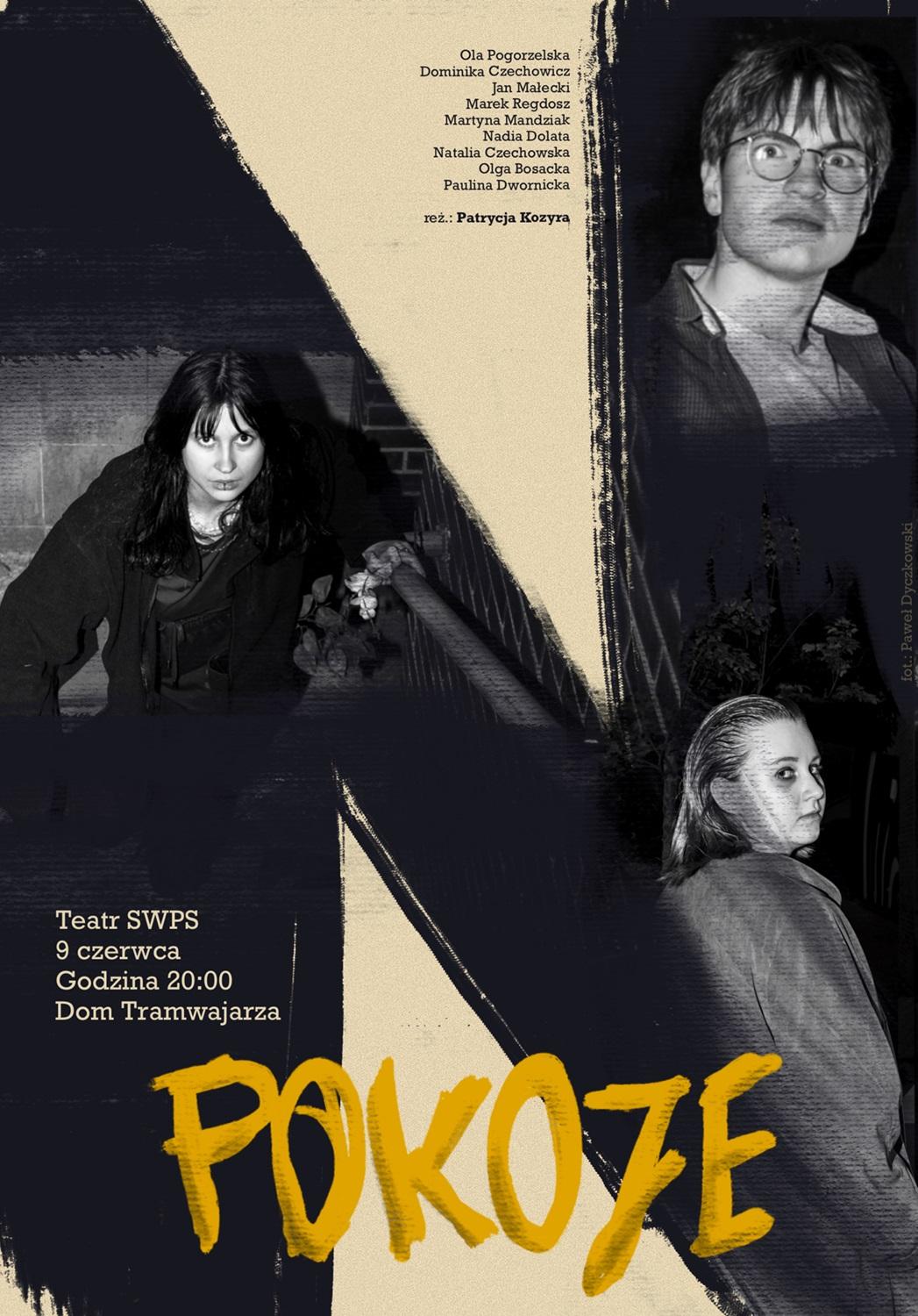 Plakat promujący spektakl "Pokoje"